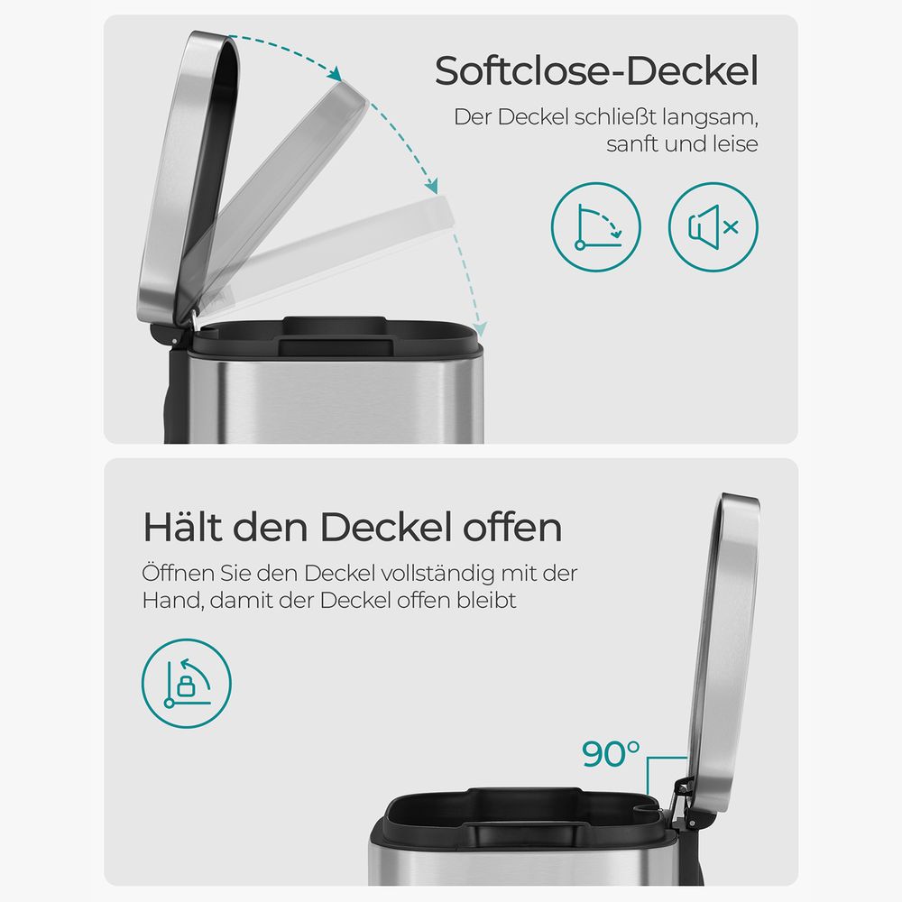 Mülleimer, Treteimer, für die Küche, Softclose, Abfalleimer, mit Deckel und Inneneimer, 30 L, Abfallbehälter, Songmics, 4