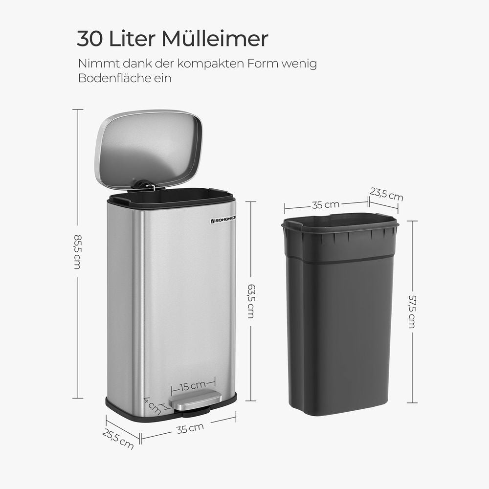 Mülleimer, Treteimer, für die Küche, Softclose, Abfalleimer, mit Deckel und Inneneimer, 30 L, Abfallbehälter, Songmics, 6