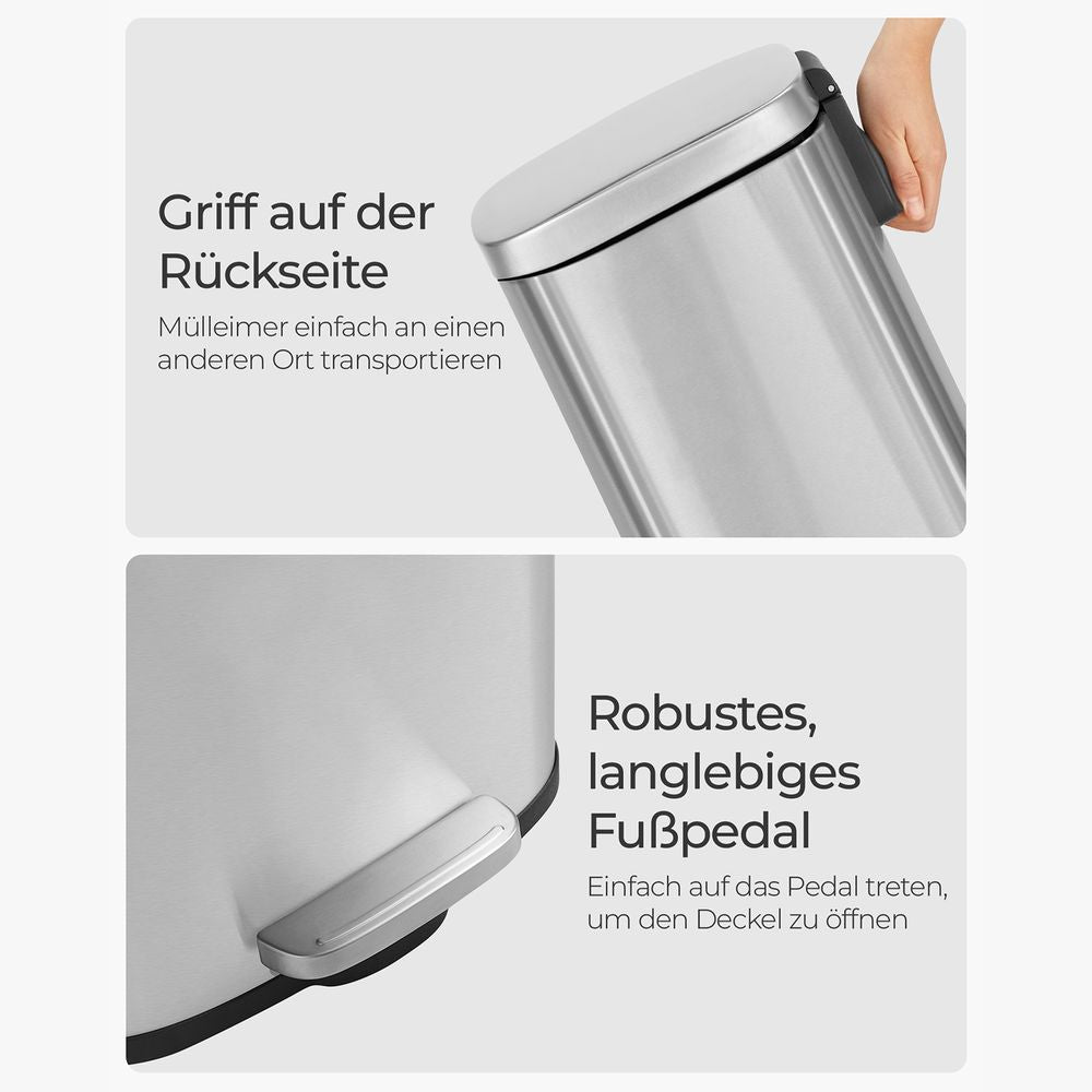 Mülleimer, Treteimer, für die Küche, Softclose, Abfalleimer, mit Deckel und Inneneimer, 30 L, Abfallbehälter, Songmics, 3