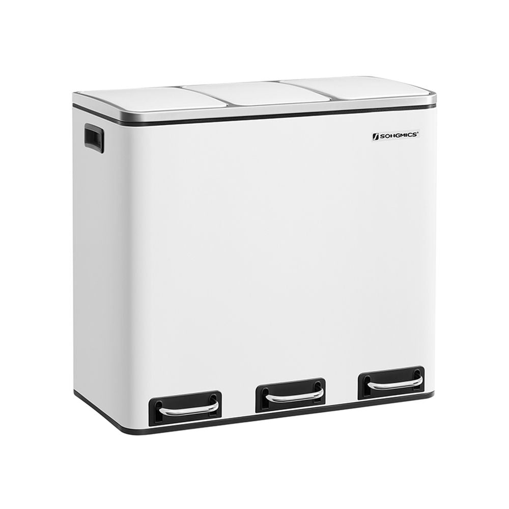 SONGMICS - Mülleimer für die Küche, Mülltrennsystem, 3 x 18 L, Treteimer mit 3 Fächern, Abfalleimer, Softclose, mit Fußpedalen