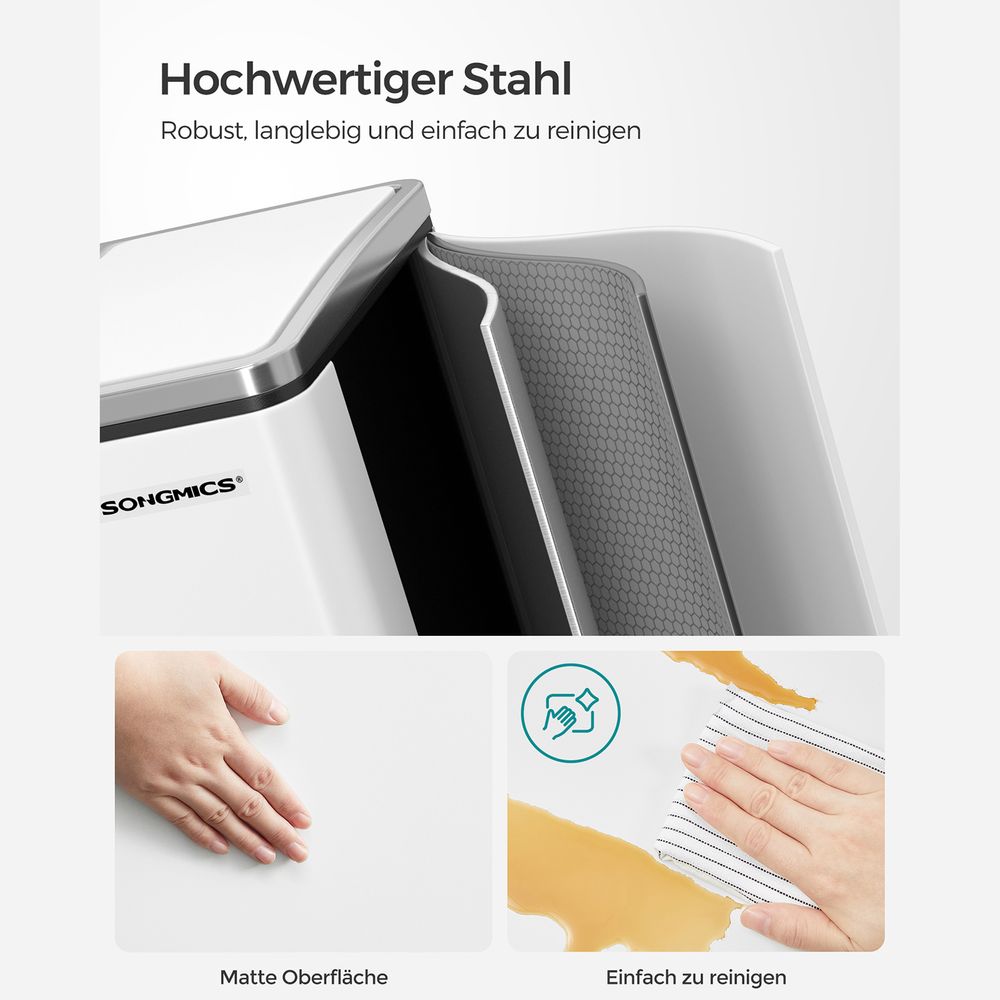 SONGMICS - Mülleimer für die Küche, Mülltrennsystem, 3 x 18 L, Treteimer mit 3 Fächern, Abfalleimer, Softclose, mit Fußpedalen