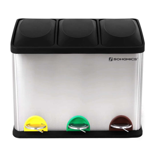 Mülleimer, Mülleimer Küche, Mülleimer 3 Fächer, 45 Liter, 3x15L, Abfalleimer Küche, Mülltrennsystem Küche, SONGMICS, 2
