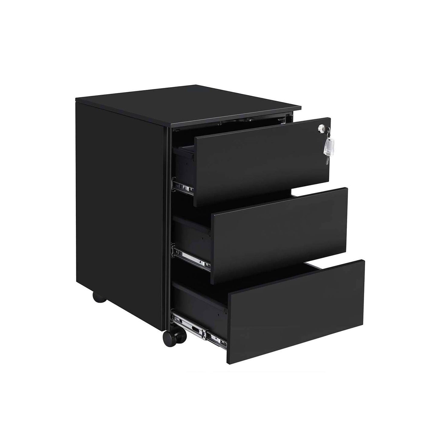 Rollcontainer Büroschrank Bürocontainer Aktenschrank Rollschrank 3 Schubladen, Schwarz - Songmics