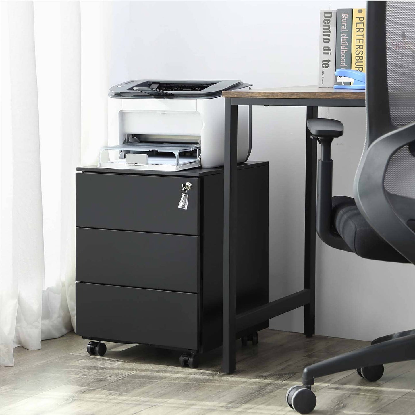 Rollcontainer Büroschrank Bürocontainer Aktenschrank Rollschrank 3 Schubladen, Schwarz - Songmics 1