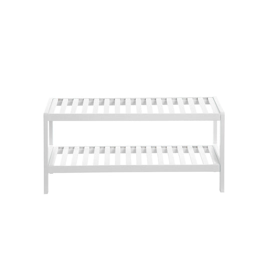 Schuhregal, Schuhregal weiß, Schuhablage mit 2 Ebenen, Schuh-Organizer, Regal für Schuhe, Pflanzen, aus Bambus, Songmics, 2