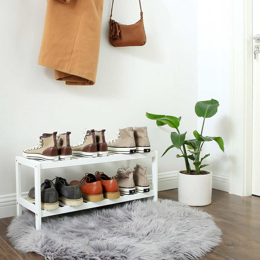 Schuhregal, Schuhregal weiß, Schuhablage mit 2 Ebenen, Schuh-Organizer, Regal für Schuhe, Pflanzen, aus Bambus, Songmics