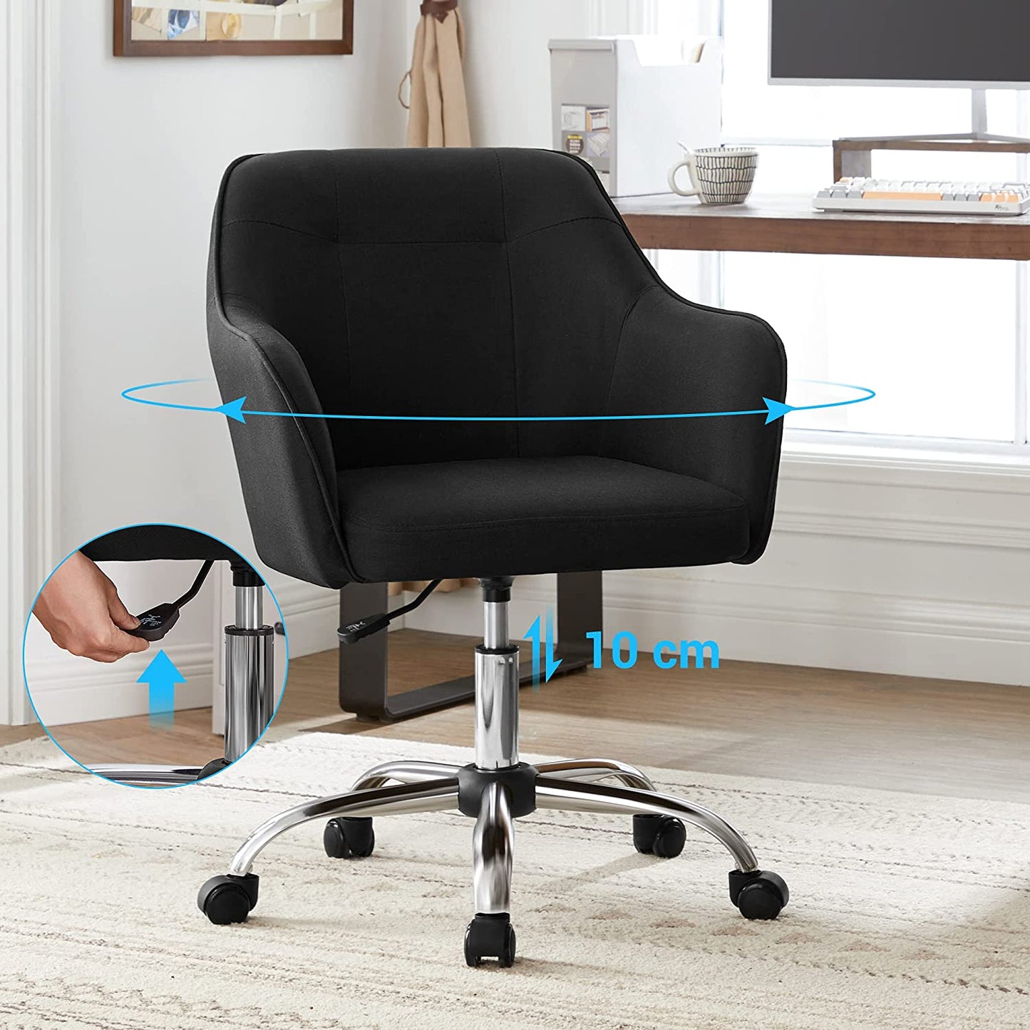 bürostühle, bürostuhl ergonomisch, gaming stuhl, schwarz, auf Rollen - SONGMICS, bis zu 120 kg belastbar