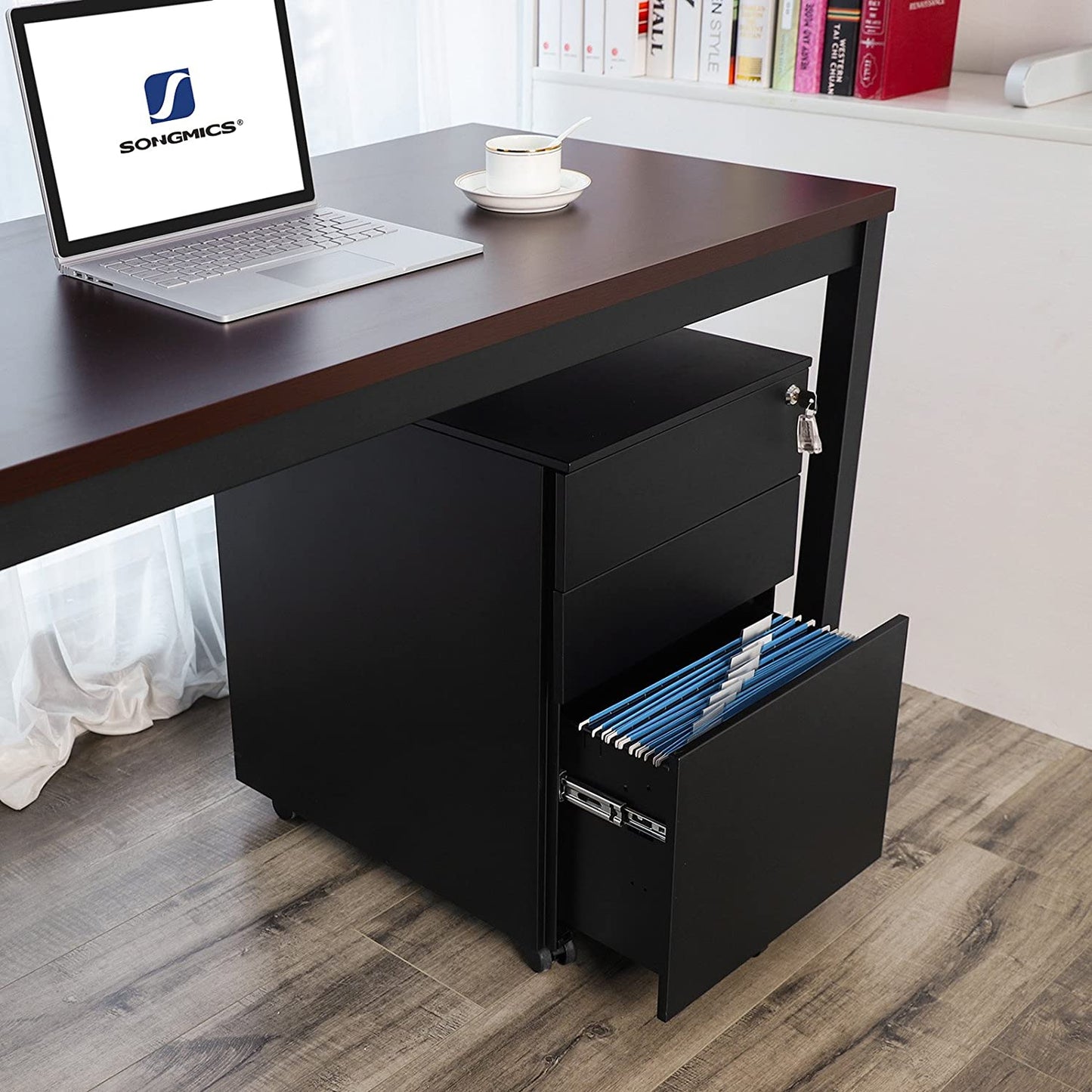 Rollcontainer Büroschrank Bürocontainer Aktenschrank Rollschrank 3 Schubladen, Songmics 2