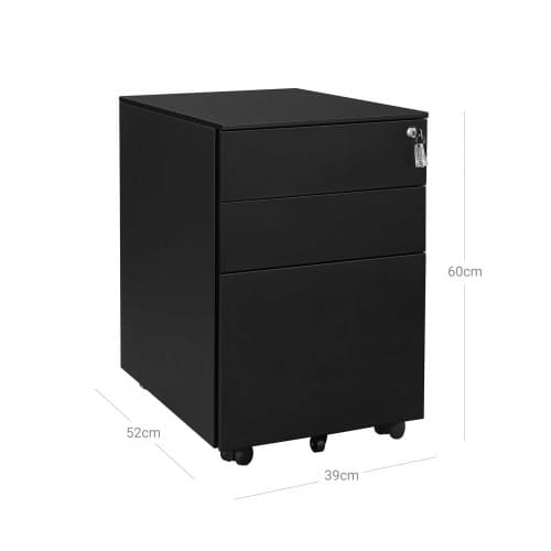 Rollcontainer Büroschrank Bürocontainer Aktenschrank Rollschrank 3 Schubladen, Songmics, Größe: 52 x 39 x 60 cm