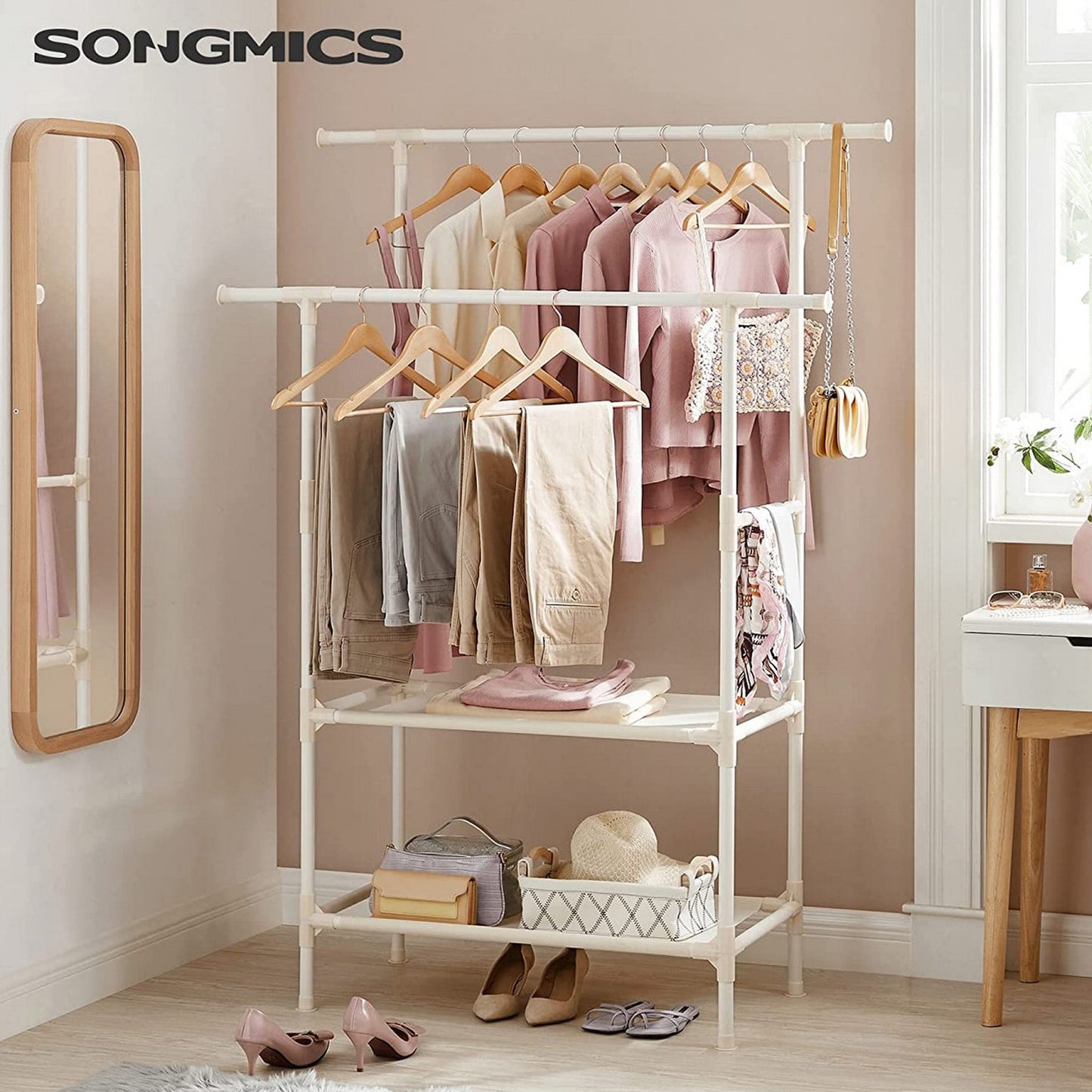 songmics kleiderständer, kleiderständer weiß, kleiderständer mit ablage, kleiderstange mit ablage, kleiderstange weiß