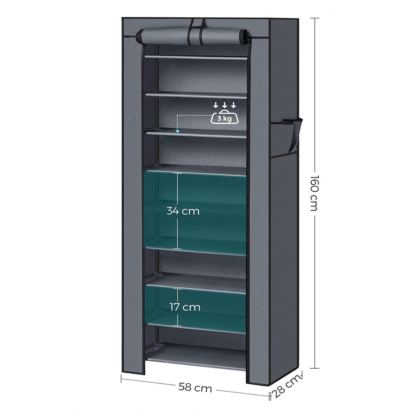 Schuhablage, mit 10 Ebenen, 28x58x160cm, Schuhschrank, Songmics, s1