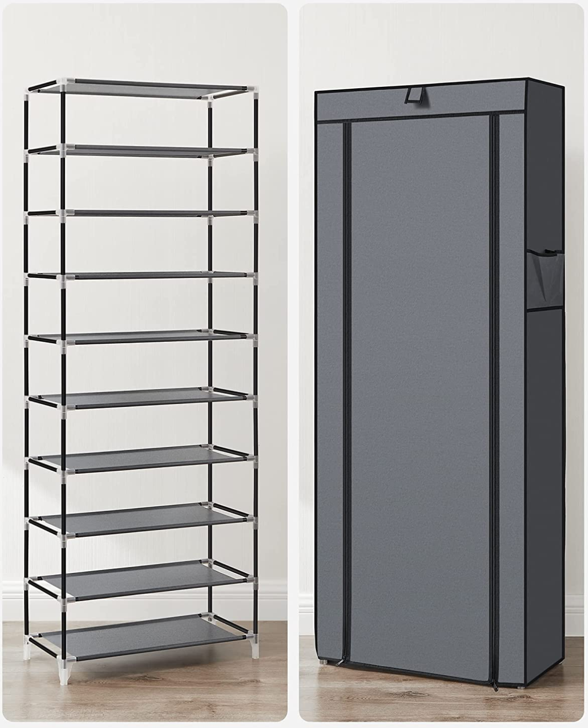 Schuhablage, mit 10 Ebenen, Schuhschrank, Schuhaufbewahrung, , Schuh-Organizer, Metallgestell, grau, SONGMICS, 5