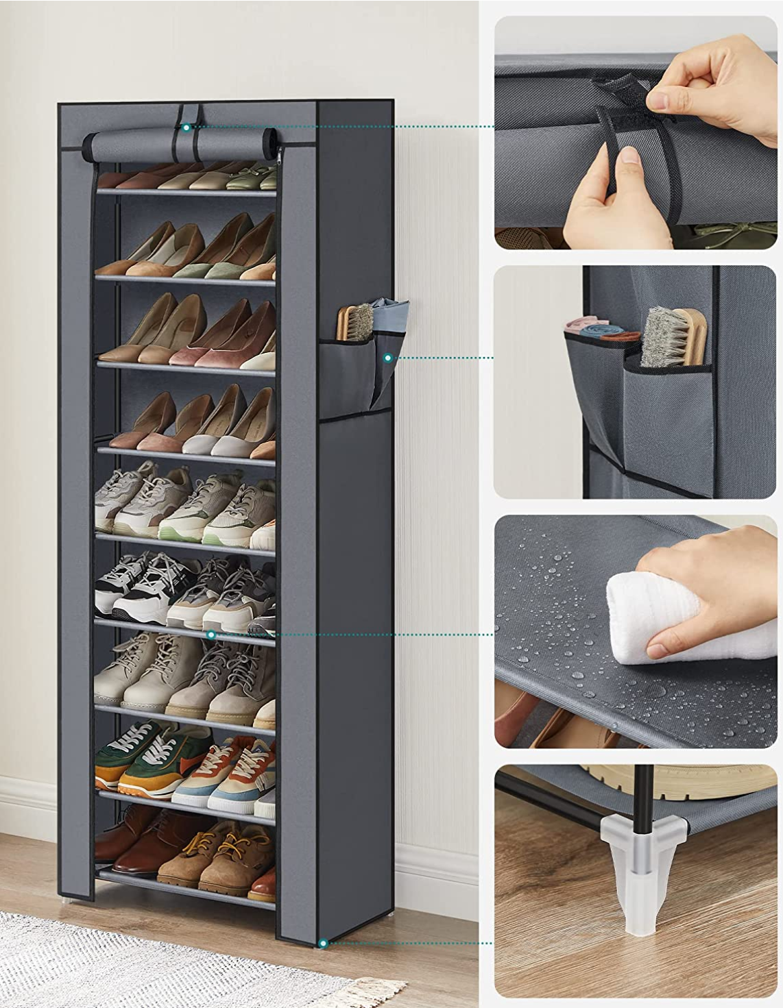 Schuhablage, mit 10 Ebenen, Schuhschrank, Songmics, 3