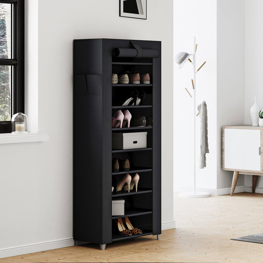 Schuhregal, Schuhschrank, Schuhregal mit 10 Ebenen, Schuhschrank, Schuhständer, 160 x 58 x 28 cm, für ca. 27 paar Schuhe, schwarz, Songmics, 2