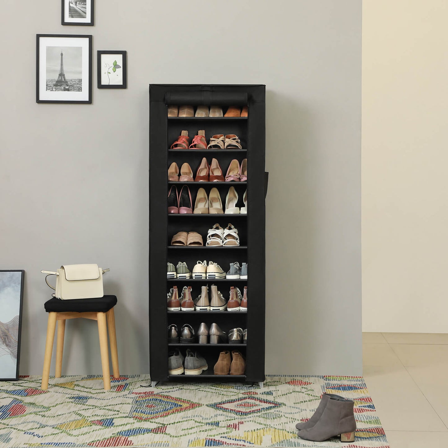 Schuhregal, Schuhschrank, Schuhregal mit 10 Ebenen, Schuhschrank, Schuhständer, 160 x 58 x 28 cm, für ca. 27 paar Schuhe, schwarz, Songmics, 7