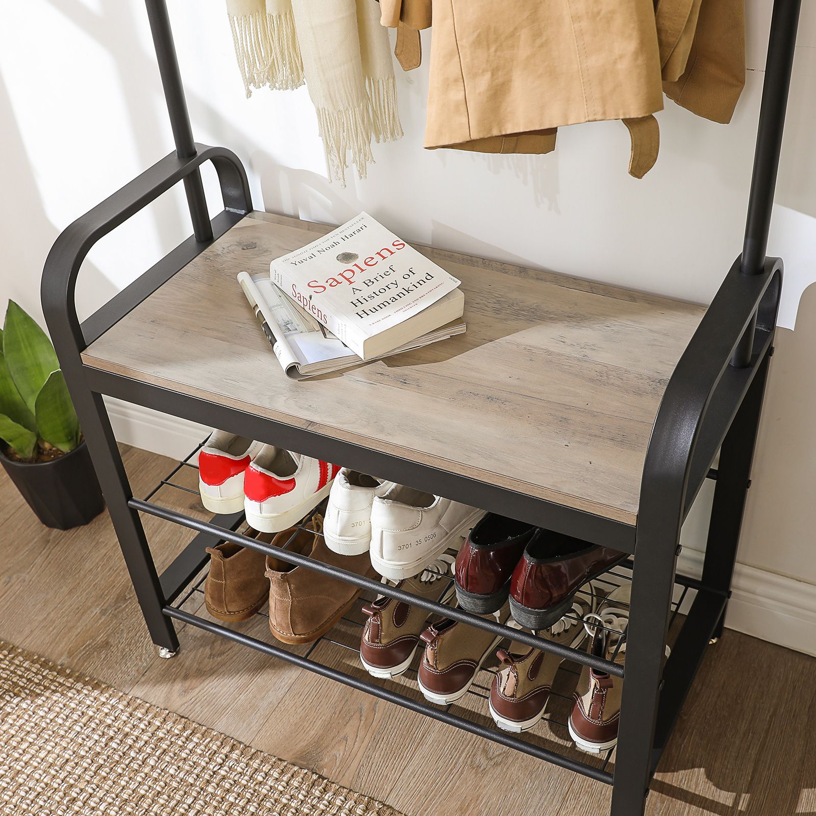 Garderobe, Flurgarderobe, Flurgarderobe mit Sitzbank,  Flurgarderobe Schmal, Schuhregal mit Sitzfläche, Vasagle, 3