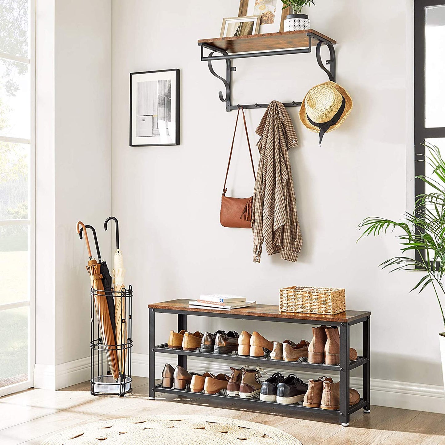 Schuhregal, Schuhregal Schmal, mit 2 Ablagen, für 10 paar Schuhe, Schuhbank, bis 90kg belastbar, VASAGLE, 8