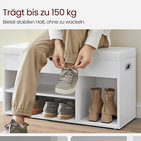 Schuhregal mit Sitzbank, Schuhbank mit Sitzkissen, Betttruhe, 3 Fächer Truhe, Schuhaufbewahrung mit Sitzfläche, Vasagle, 21