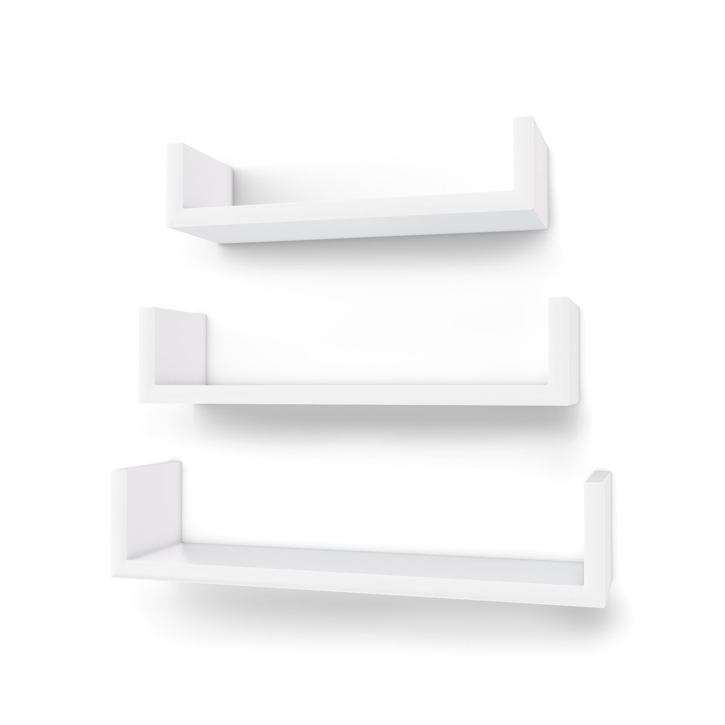 Wandregale, 3er Set, U-förmige Schweberegale, Wandboards aus MDF, Display, unterschiedlich lang, weiß, Songmics, 1