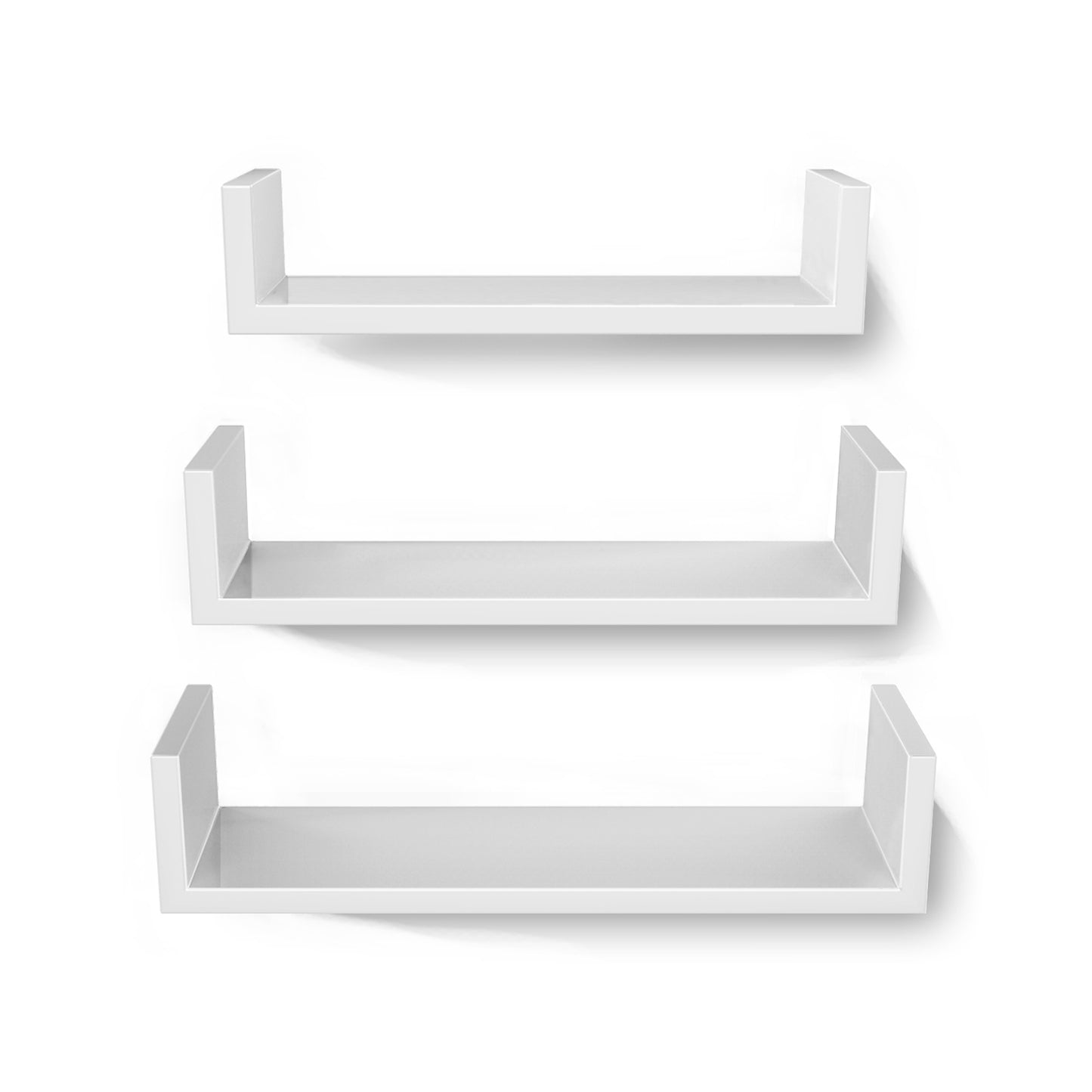 Wandregale, 3er Set, U-förmige Schweberegale, Wandboards aus MDF, Display, unterschiedlich lang, weiß, Songmics, 3