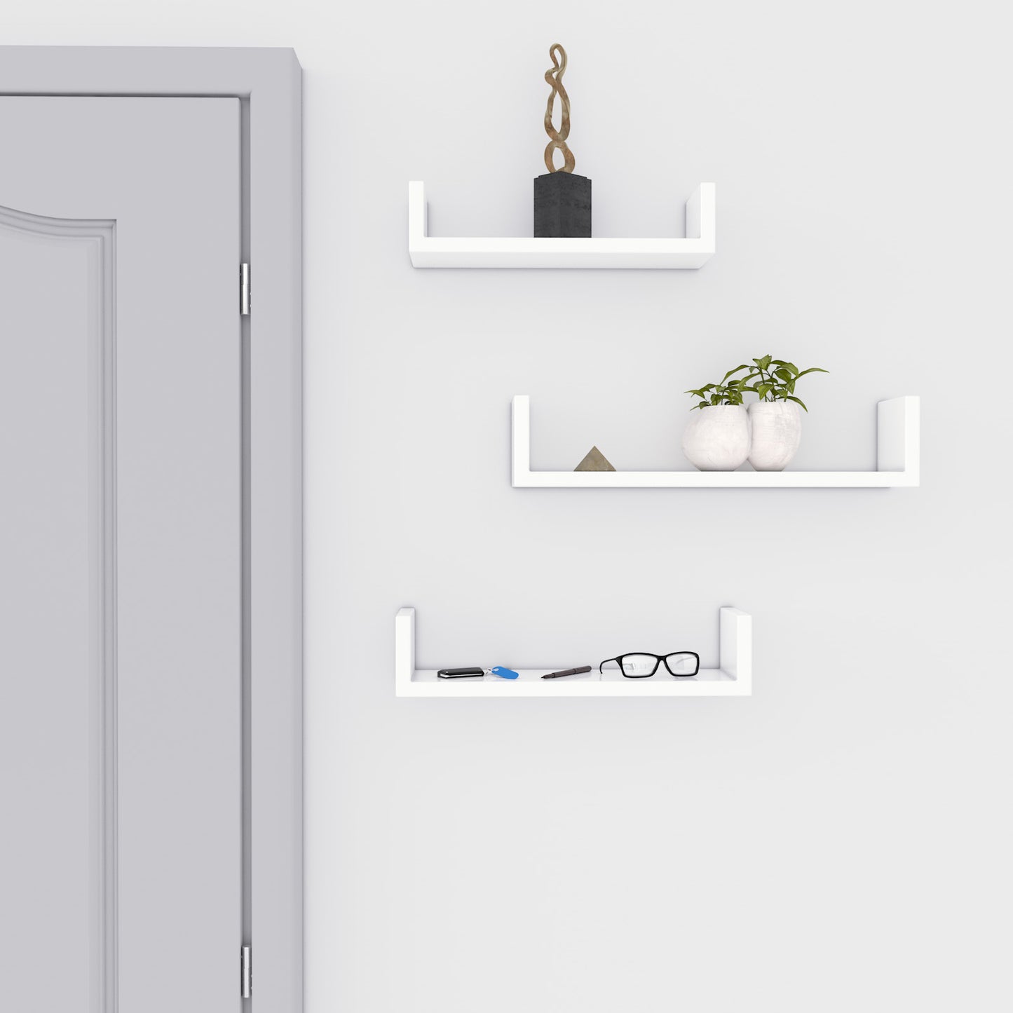 Wandregale, 3er Set, U-förmige Schweberegale, Wandboards aus MDF, Display, unterschiedlich lang, weiß, Songmics, 2