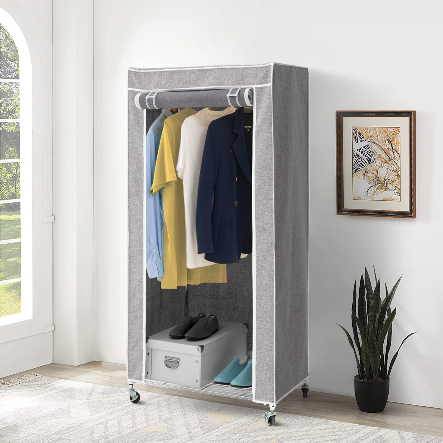 Schwerlast Faltschrank mit Rollen, Kleiderständer Stabil, Mobiler Kleiderschrank, Art Moon Buffalo, f