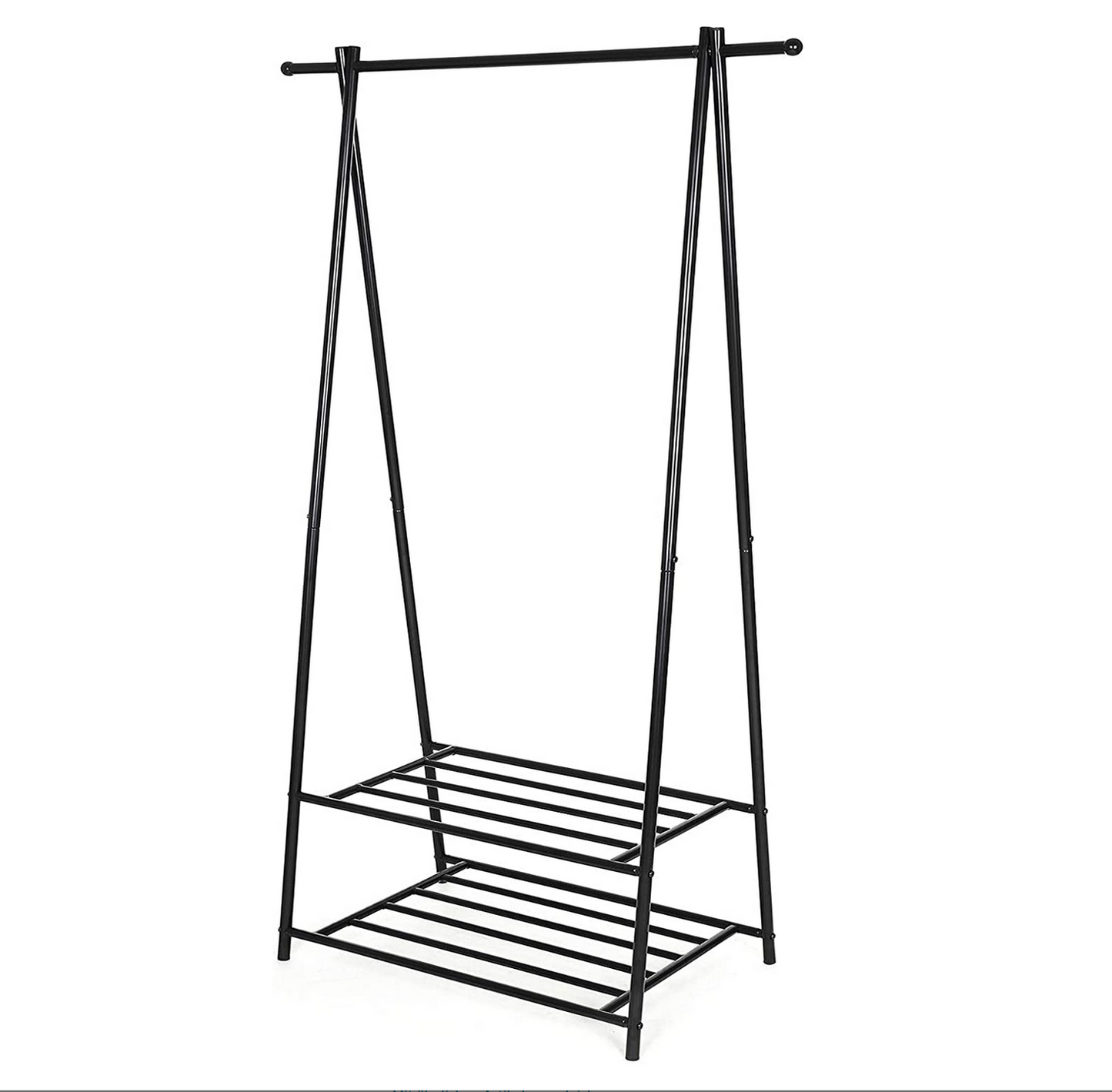 SONGMICS - Kleiderständer, Garderobenständer, Garderobe, Kleiderstange + 2 Ablagen für Schuhe und Boxen, ideal für Schlafzimmer, Flur, Büro, schwarz
