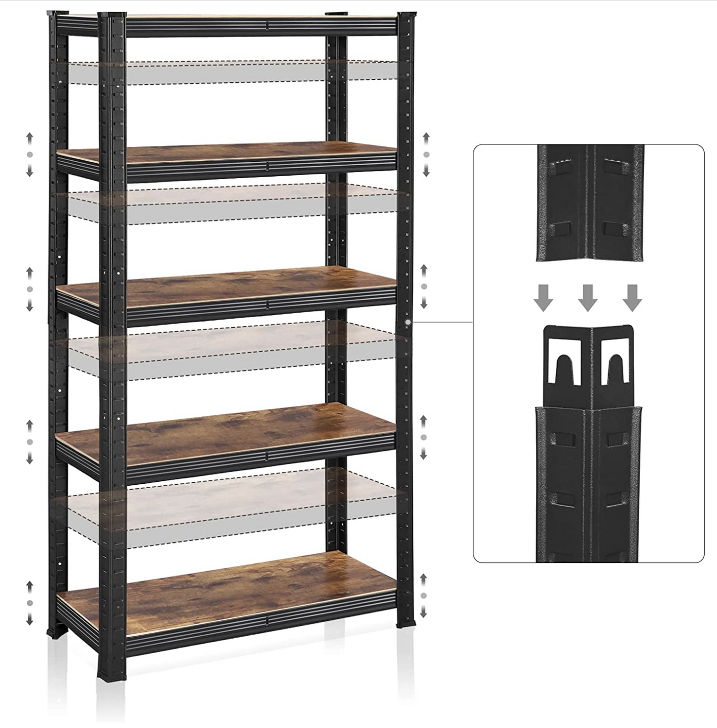Schwerlastregal, bis 650 kg, verstellbare Ablagen, 5 Ablagen, Schwerlastregal Schmal, Bücherregal, Küchenregal, Songmics, 6