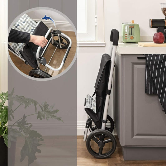 Einkaufstrolley, Einkaufswagen, mit Rädern, Fassungsvermögen 40 L, mit Taschen, leisen Rädern und Haken, schwarz, SONGMICS, 1