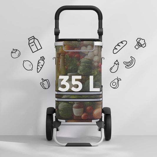 Einkaufstrolley, Trolley, Einkaufswagen mit Kühlfach, groß, 35 Liter, klappbar, Einkaufstasche mit Rollen, grau, SONGMICS, 1