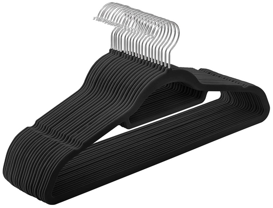 Kleiderbügel Samt, 20er Set, Bügel,kleine Stange für Krawatten, um 360° drehbarer Haken, 43,5 cm lang, schwarz, SONGMICS, 1