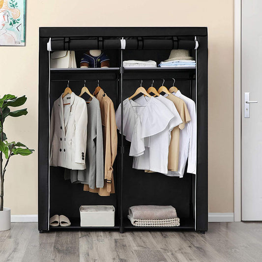 Kleiderschrank, Stoffschrank, Garderobe mit 2 Kleiderstangen, Aufbewahrung von Kleidung, Kleiderständer