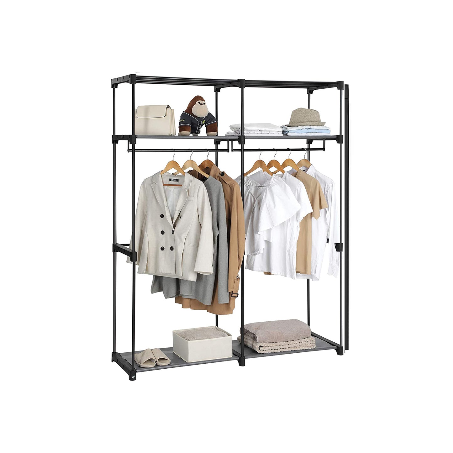 SONGMICS Kleiderschrank, Stoffschrank, Garderobe mit 2 Kleiderstangen, Aufbewahrung von Kleidung, Kleiderständer, faltbar, 140 x 43 x 174 cm