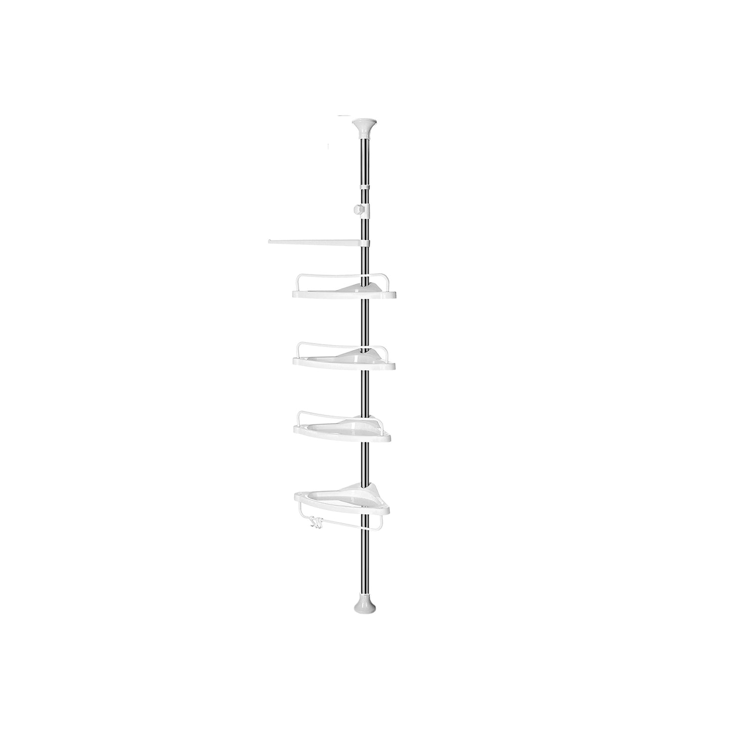 Duschregal Höhenverstellbar, Eckregal fürs Badezimmer, Badregal aus Edelstahl, 4 Ablagen, 3 Haken, 1 Handtuchhalter