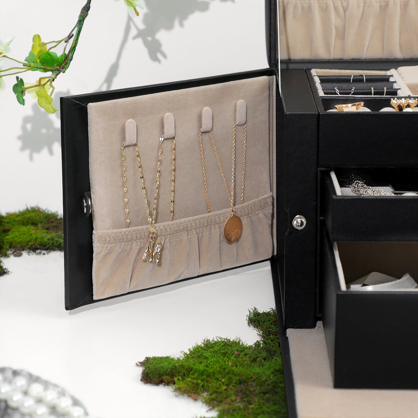 Schmuckkästchen, Schmuckkoffer, Schmuckkasten mit 2 Schubladen, Schmuck Organizer, mit Spiegel, Songmics