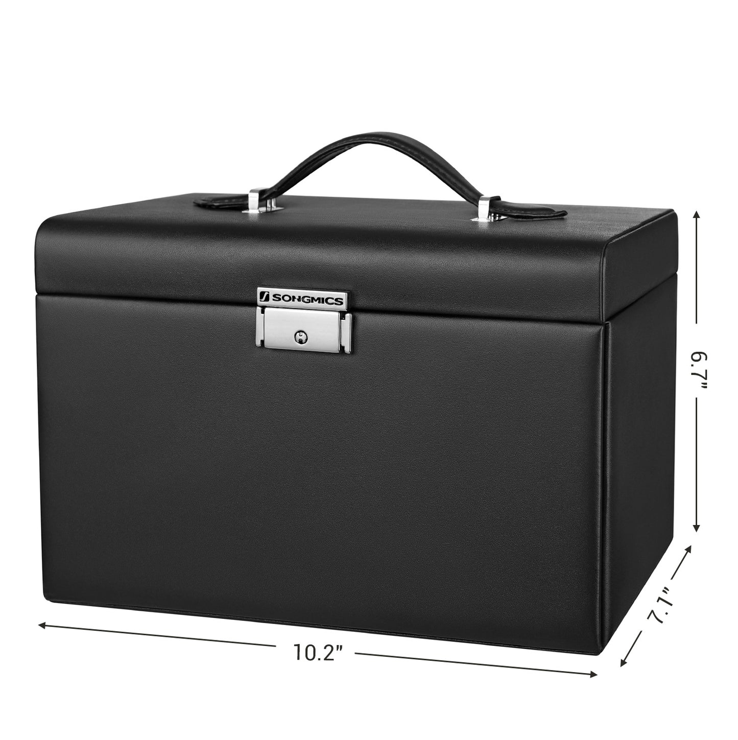 Songmics - Schmuckkästchen, Schmuckkasten mit 2 Schubladen, abschließbarer Schmuck Organizer mit Spiegel
