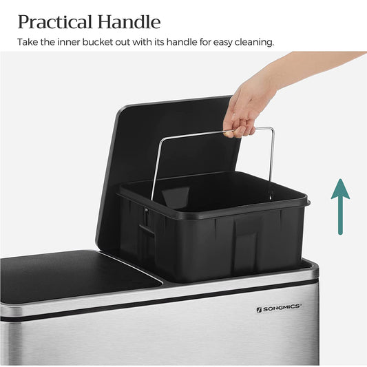 Mülleimer, Mülleimer Küche, Mülltrennsystem, mit 2 Inneneimern, 2 x 30 L Treteimer, Abfalleimer mit Fußpedal, SONGMICS, 4