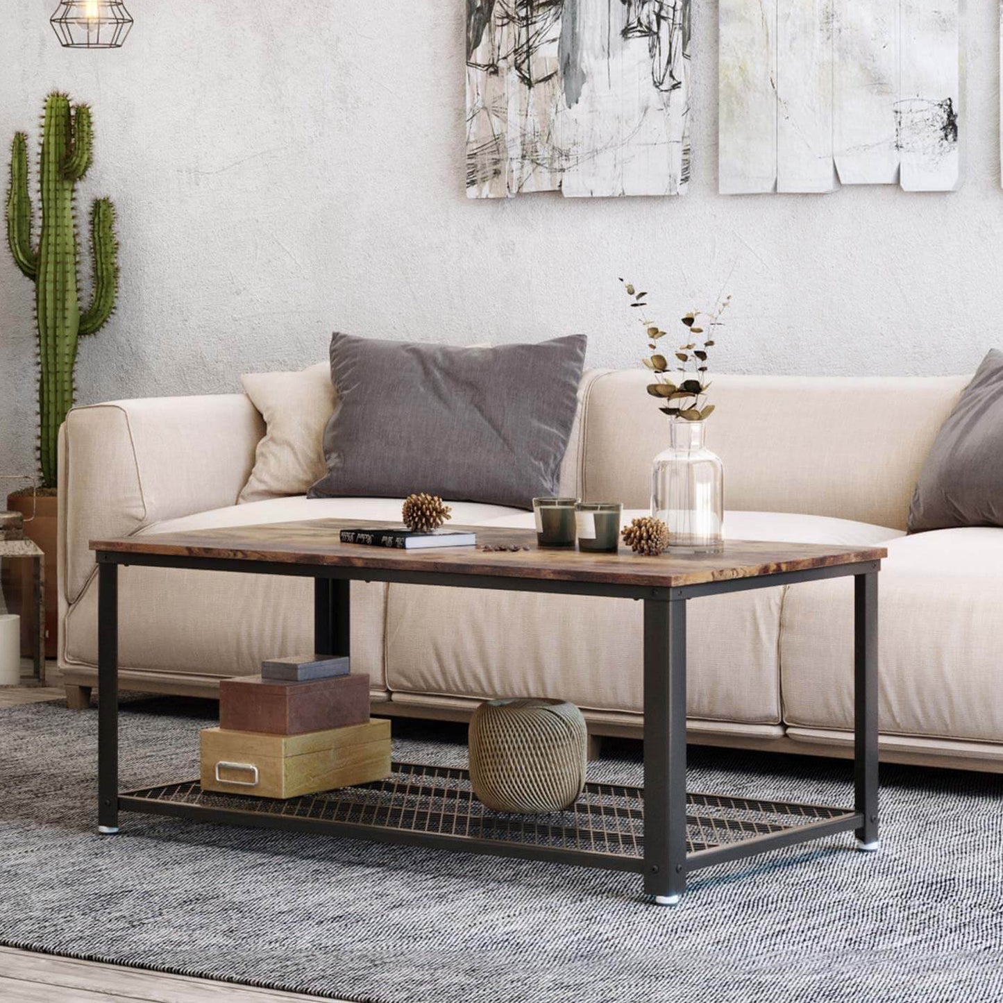 Vasagle Couchtisch, Sofatisch mit großer Ablage, Beistelltisch