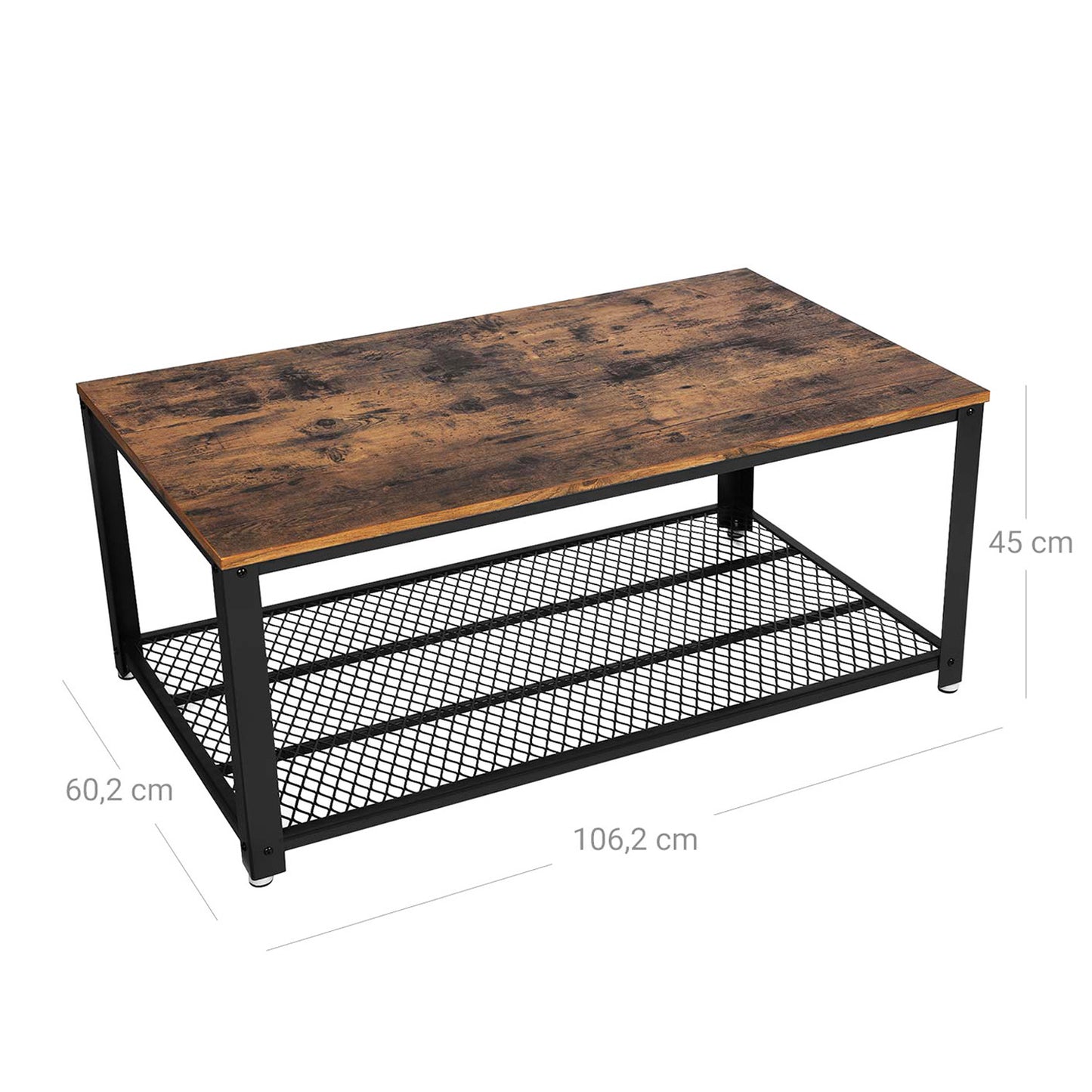 Vasagle - Couchtisch, Wohnzimmertisch, Sofatisch mit großer Ablage, Beistelltisch, stabil, Metallgestell, einfacher Aufbau, Industrie-Design
