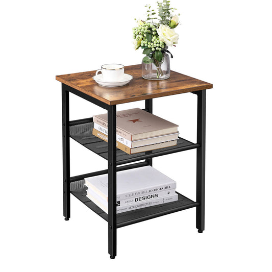 Vasagle - Beistelltisch, Nachttisch mit 2 verstellbaren Gitterablagen, Couchtisch, für Wohnzimmer, Schlafzimmer, Flur, Büro, stabil, einfacher Aufbau