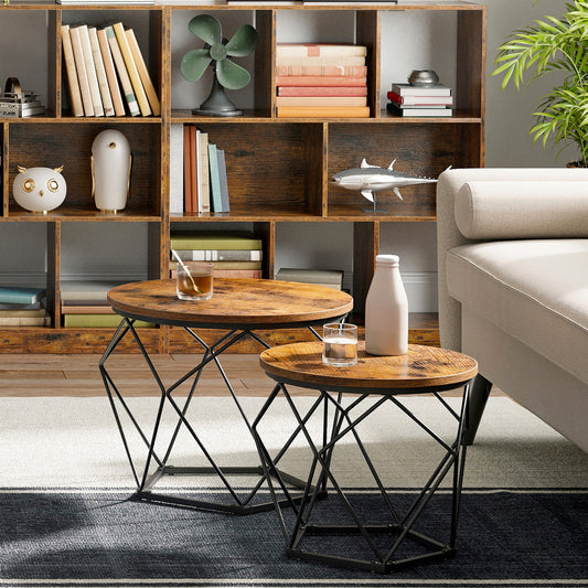 Beistelltische, 2er Set, Couchtisch Round, Couchtisch Holz, Couchtische mit Korbfunktion, Vintage, Vasagle, 2
