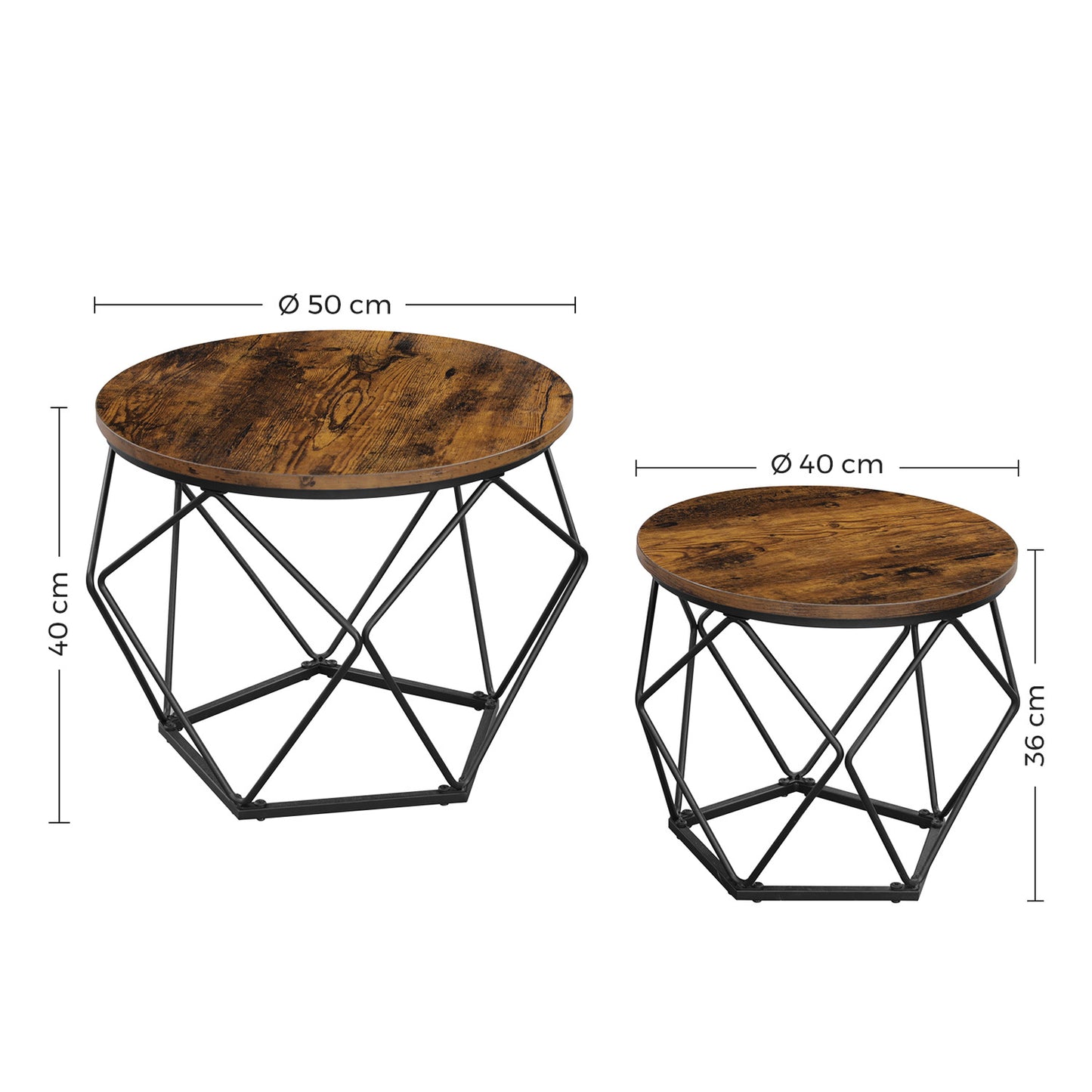 Beistelltische, 2er Set, Couchtisch Round, Couchtisch Holz, Couchtische mit Korbfunktion, Vintage, Vasagle, 5