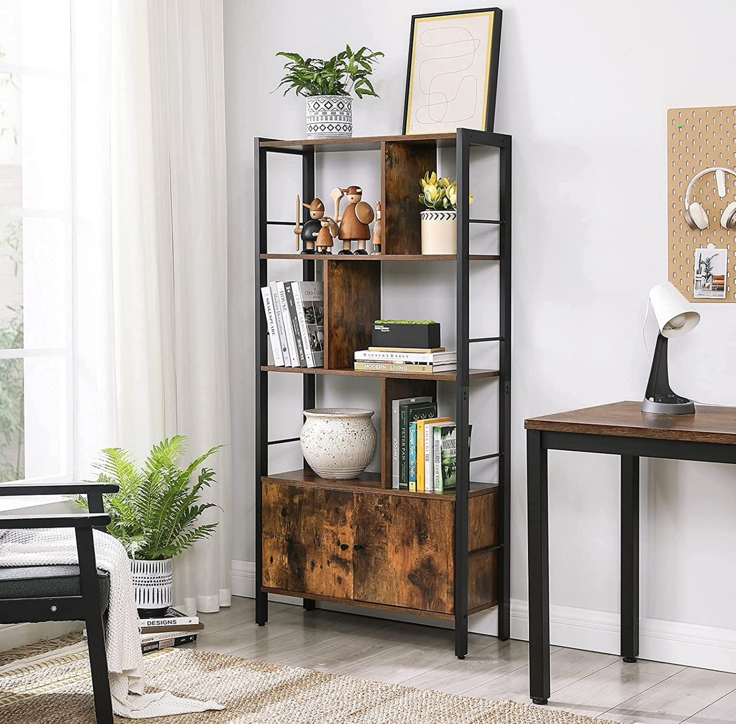 Vasagle - Bücherregal, Bücherschrank mit 4 offenen Regalebenen, geräumiger Wohnzimmerschrank, Küche, Büro, stabiles Stahlgestell