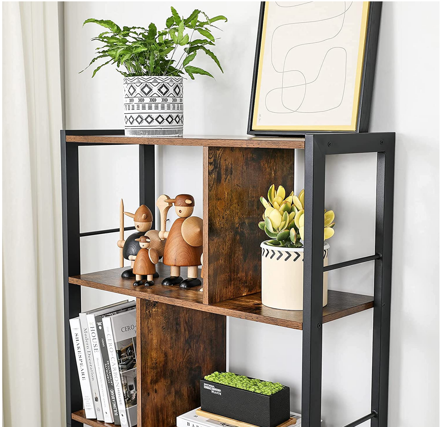 Vasagle - Bücherregal, Bücherschrank mit 4 offenen Regalebenen, geräumiger Wohnzimmerschrank, Küche, Büro, stabiles Stahlgestell