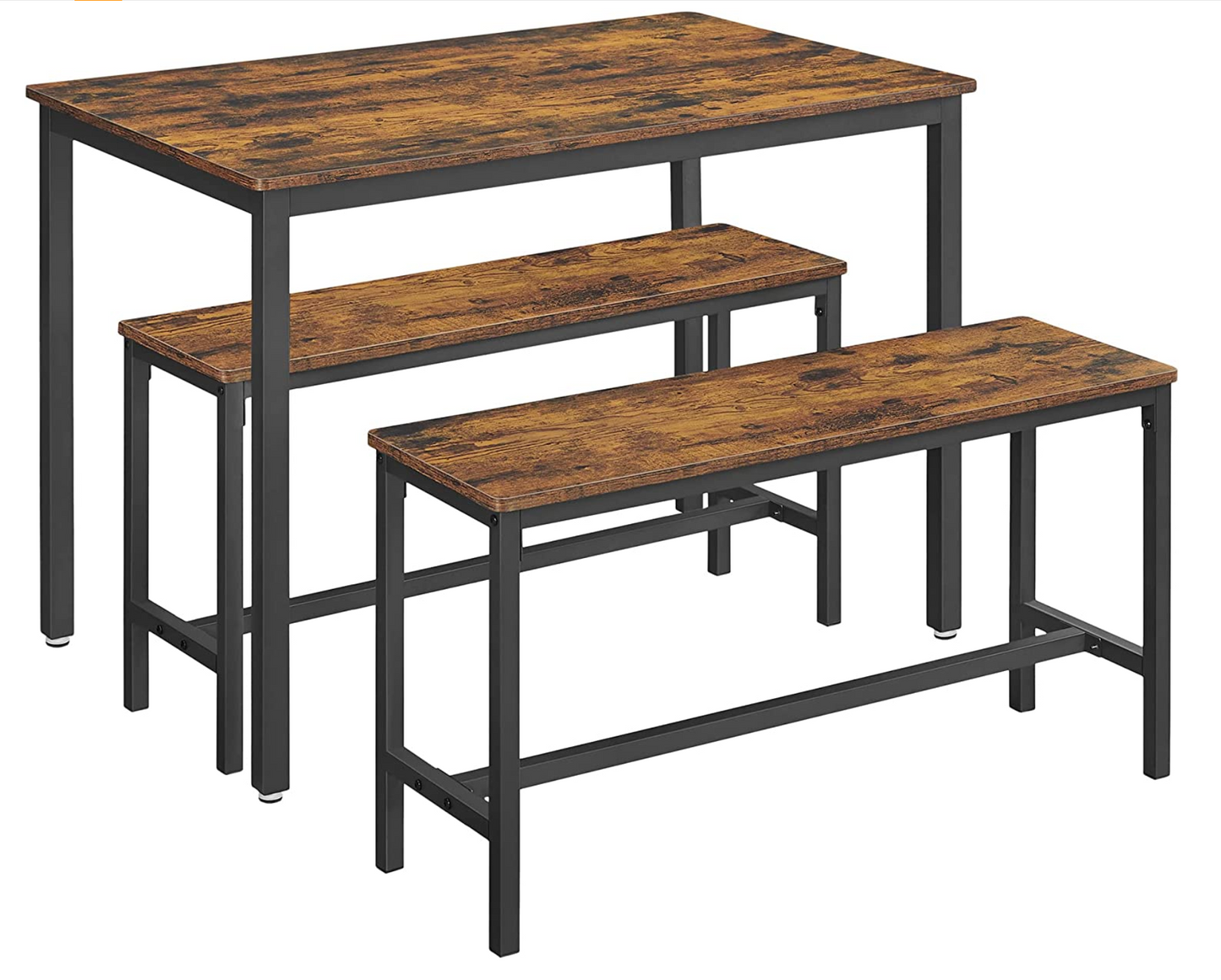 Esstisch, mit 2 Bänken, 3er-Set, Küchentisch, 70x110x75 cm, 2 Bänke je 30 x 97 x 50 cm, Stahlgestell, vintage, VASAGLE, 9