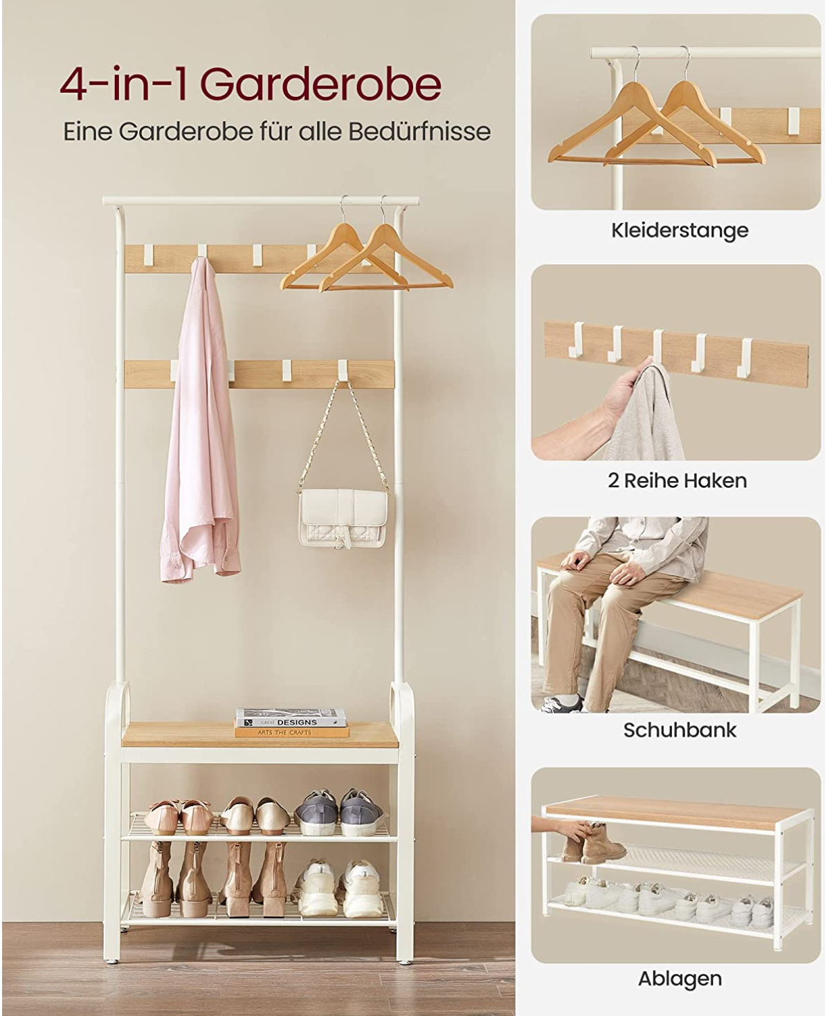 Garderobe mit Sitzbank holz, Garderobenständer weiß,  garderoben höhe, Vasagle