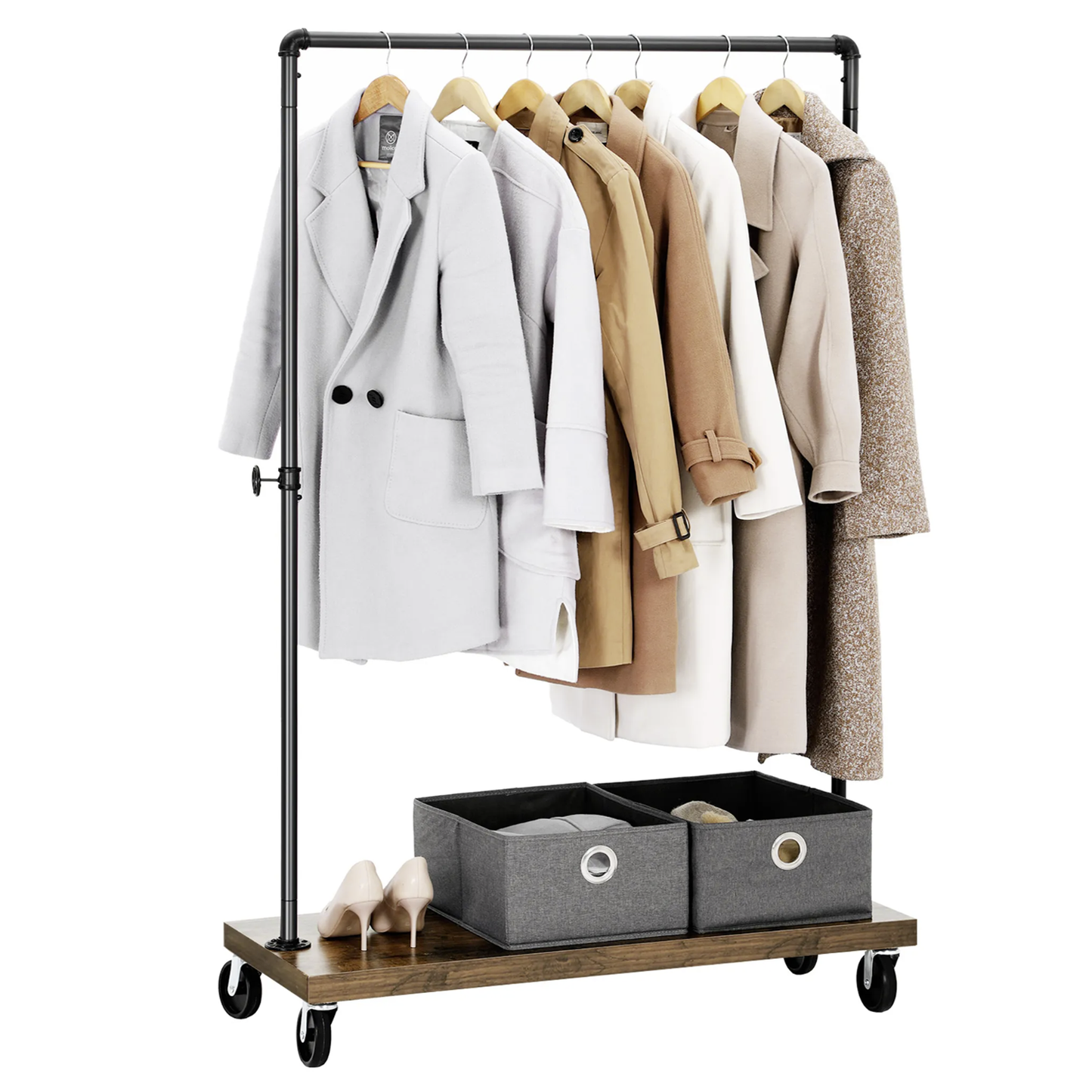 Kleiderständer, Kleiderständer Holz, Kleiderständer Stabil, Schwerlast-Kleiderständer, bis 115 kg, Rollgarderobe, Vasagle, 7