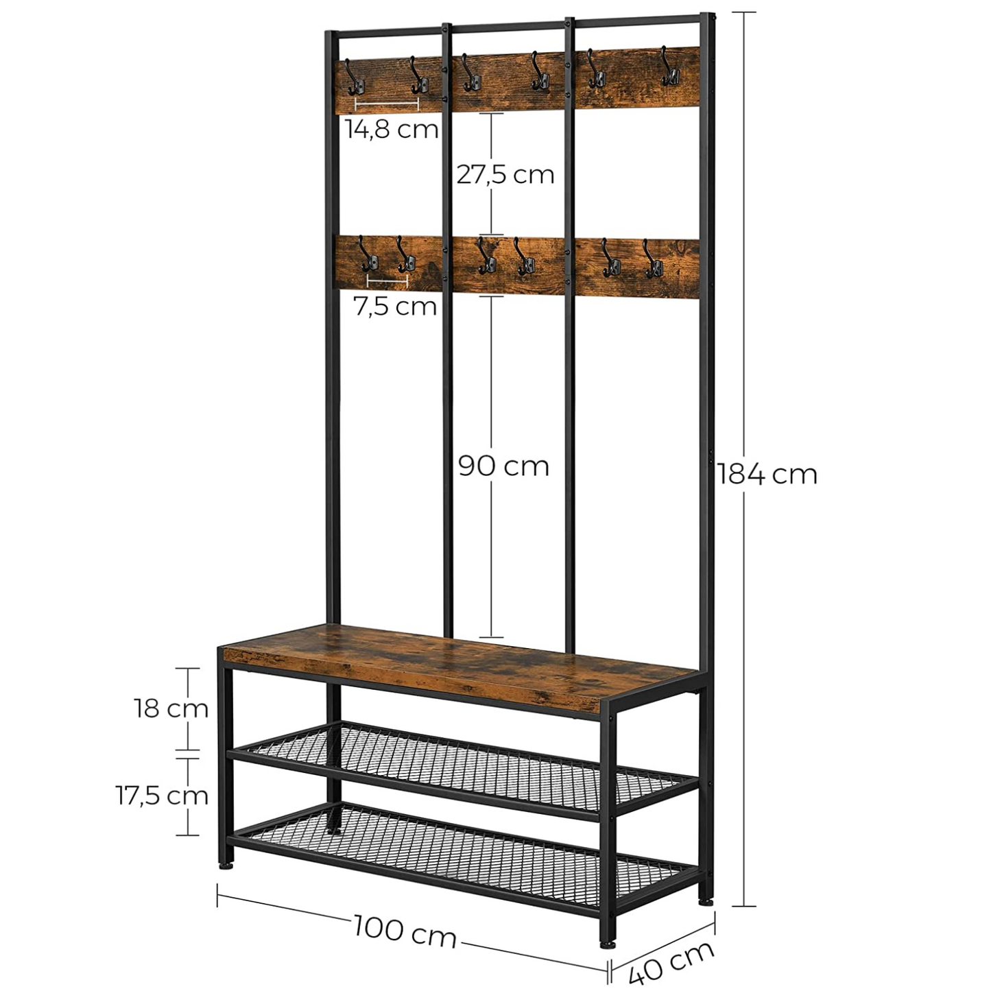 Garderobe mit Sitzbank, Garderobe mit Sitzfläche, Garderobe mit Sitzbank holz, Vintage Garderobe