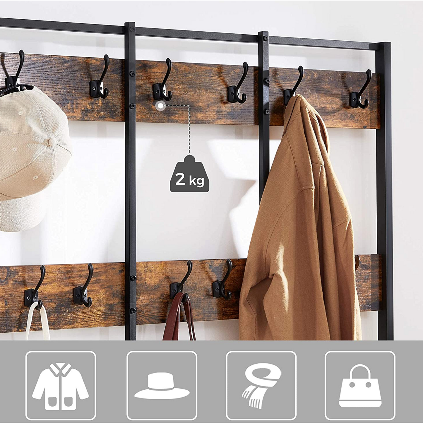Garderobe mit Sitzbank Modern, Kleiderständer mit Kleiderhaken und Schuhregalen