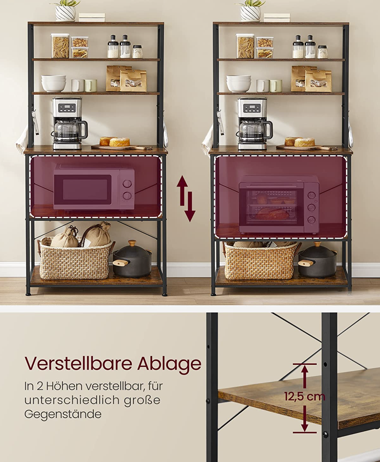 Regal für Mikrowelle, Küchenregal stehend, Vasagle